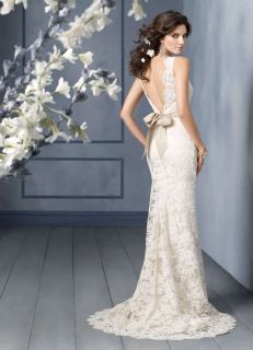 New White/Ivory V Neck Bow Lace Wedding Dress Gown Custom 2 4 6 8 10 