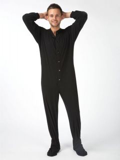 Mens Black Snuggaroo Onesie PJs Footed Pyjamas All In One Fleece 