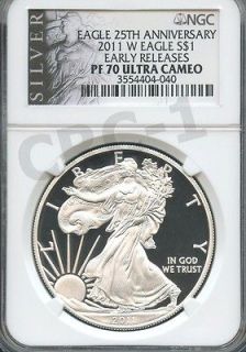 2011 W SILVER EAGLE 25TH ANNIVERSARY EARLY RELEASES NGC PF70 ULTRA 