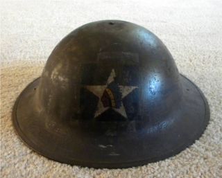 WW 1 DOUGHBOY HELMET W/ LINER 2ND DIVISION PAINTED INDIAN HEAD