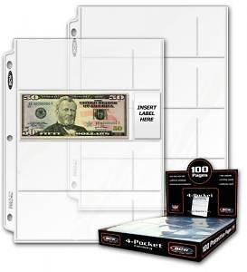   pocket ALBUM PAGE for Std US Currency Notes Dollar Bills   FREE SHIP