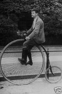 Photo British Man Rides Big Wheel Bicycle or Penny Farthing 1850s 