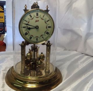 Schatz Anniversary Clock Made In Germany Glass Dome For Parts Or 