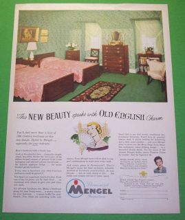1949 MENGEL FURNITURE Ad ArTNEW BEAUTY SPEAKS WITH OLD ENGLISH CHARM 