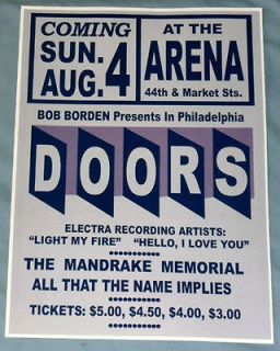   Doors (Jim Morrison) Concert Poster   The Arena   Philadelphia 1968