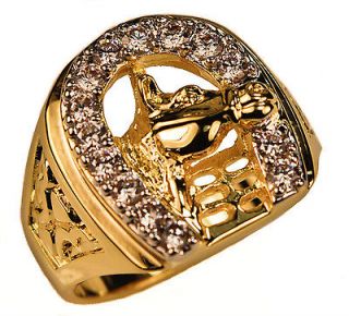   CREST mens 0.70 carat HORSESHOE ring 18k yellow GOLD overlay size 10