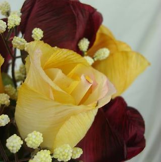   Roses BURGUNDY GOLD Wedding Flowers BULK Artificial arrangements