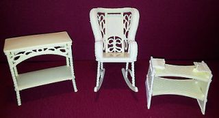   Barbie Doll Dream House Wicker Baby Furniture Rocking Chair Bassinet