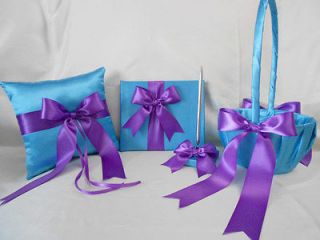   Purple Flower Girl basket Ring Pillow Guest Book Pen Ur Color