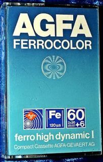 AGFA FERROCOLOR 60 + 6 FERRO HIGH DYNAMIC I BLUE AUDIO CASSETTE TAPE