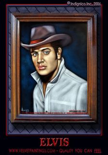 Cowboy Hat Velvet Elvis, Black Velvet Painting of Elvis