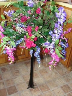 Purple Wisteria Fuschia Pink Vase Silk Flower Bouquet