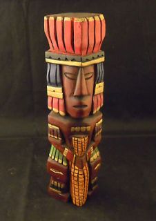 WOOD CARVED AND PAINTED MAYAN KING WITH HEAD DRESS & FULL DRESS 1960s