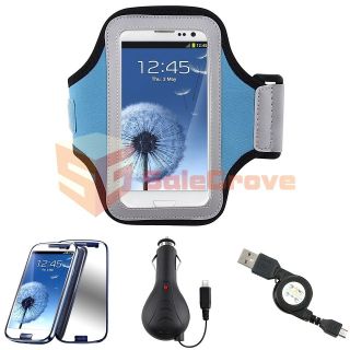 Blue GYM Armband Case+Car Charger+USB+Mirror Pro For Samsung Galaxy S 