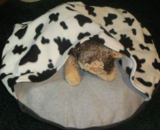 SMALL DOG BED SLEEPING BAG, HOLSTEIN COW PRINT, COMFY COZY