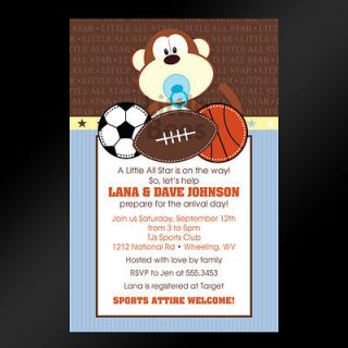 Jungle Monkey Lion Sports Baby Shower or Birthday Invitations