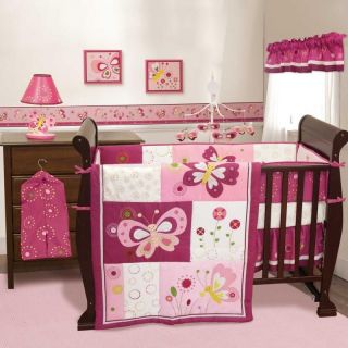 Pink Butterfly Theme Baby Girl Cheap Discount 3p Nursery Floral Crib 