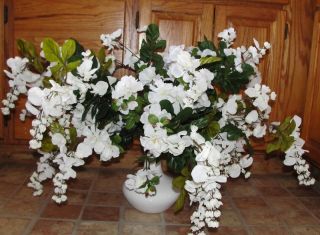 Memorial Day Wisteria Azalea Large White Vase Silk Flower Banquet Room 