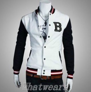 Hot Sale Punk Mens Letter B Uniform Casual Jacket Sports Coat White 