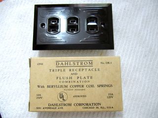 Vintage Mid Century Bakelite Electrical Triple Plug Receptacle New 