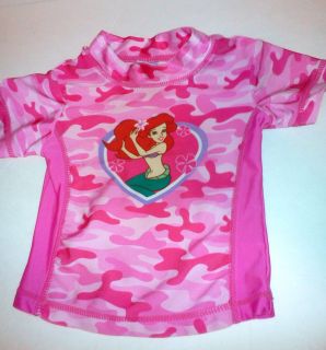 Disney Baby Girl Pink Princes ARIEL Rash Guard Swim Bathing Suit Top 