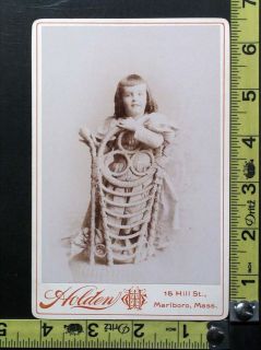 Antique Cabinet Card Photo of Little Girl in Fancy Wicker Chair 