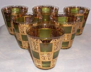   Mid Century Retro CULVER PRADO GREEN OLD FASHIONED BARWARE GLASSES