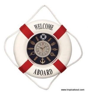   Clock 14x2 Life Ring Red White Blue Welcome Aboard Wall Battery New