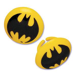 BATMAN SYMBOL PARTY FAVORS RINGS CUPCAKE CAKE TOPPERS 12 count NEW IN 