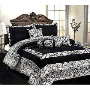 Pcs Flocking Zebra+Leopard Design Comforter Set Bed In A Bag Queen