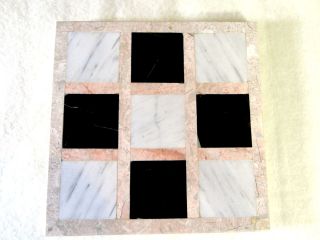 Onyx Marble Trivet, White / Black / Pink , 7 3/4 Square, Felt Back