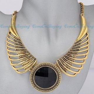   Chain Angel Wing Hollow Out Black Acrylic Beads Pendant Necklace