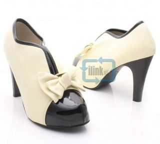Beige Sexy High Heel Tie Platform Bow Pump Fashion Ankle Shoes Boots
