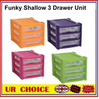 New A4 Shallow 3 Drawer Plastic Storage Unit For Office / Bedroom 