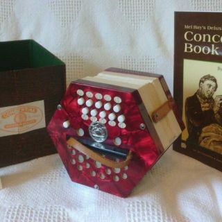 Great Vtg Concertina, Scholer Bakelite Red Flame Pattern, accordion 