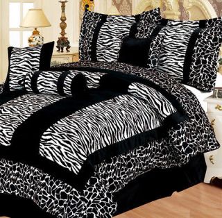   Piece Queen Giraffe/Zebra Black and White Micro Fur Bed in a Bag Set