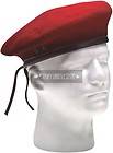 Red Wool Military Beret with Eyelets