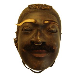 Antique Wooden Indonesian Folk Mask Original Hair 19th Century