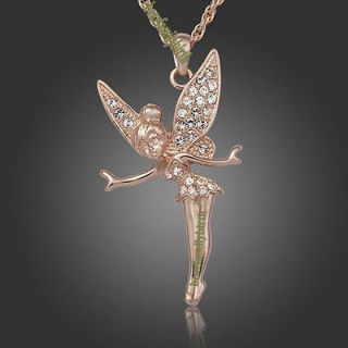18K rose gold Gp Swarovski Crystal Angel TINKERBELL necklace 331