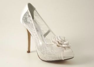 Ivory Lace Peep Toe Rosette Bridal/Wedding High Heel Shoes 3,4,5,6,7,8