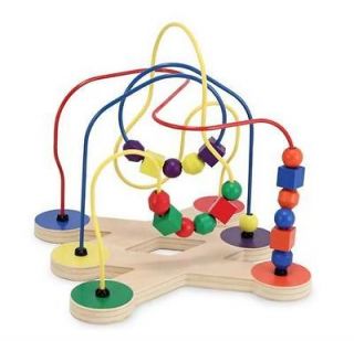Classic Wooden Toy Bead Maze Multi shaped Brightly Colored Beads 