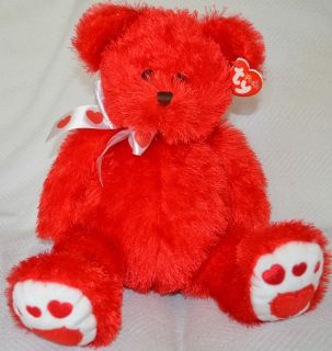  Punkies Siren Red Teddy Bear 2006 White Love Heart Ribbon Beans NWT