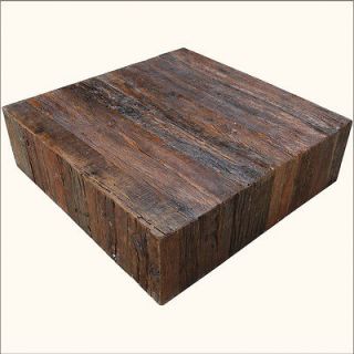 Rustic Railroad Ties Reclaimed Wood Square Sofa Cocktail Coffee Table 