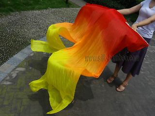 1set2pcs fire color belly dance thicker silk fan veil, 