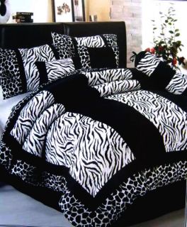   Pcs Black White Zebra Giraffe Velvet Comforter Set Bed In A Bag Queen