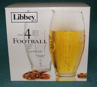   SET 0F 4 LIBBEY GLASS CO. 23 OZ GLASS FOOTBALL SHAPED BEER GLASSES
