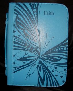 Blue Butterfly & Faith Bible Cover Made in LuxLeather Large Size 