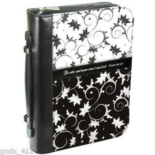 Blanc Noir Bible Cover Black & White MEDIUM Size   Be Still And Know 