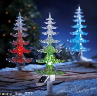 NEW SET OF 3 SOLAR COLOR CHANGE CHRISTMAS TREES LIGHT HOLIDAY 