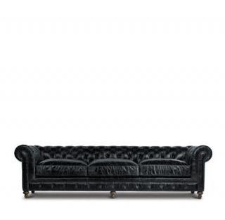 118 Vintage black leather Chesterfield Sofa superb quality Hardwood 